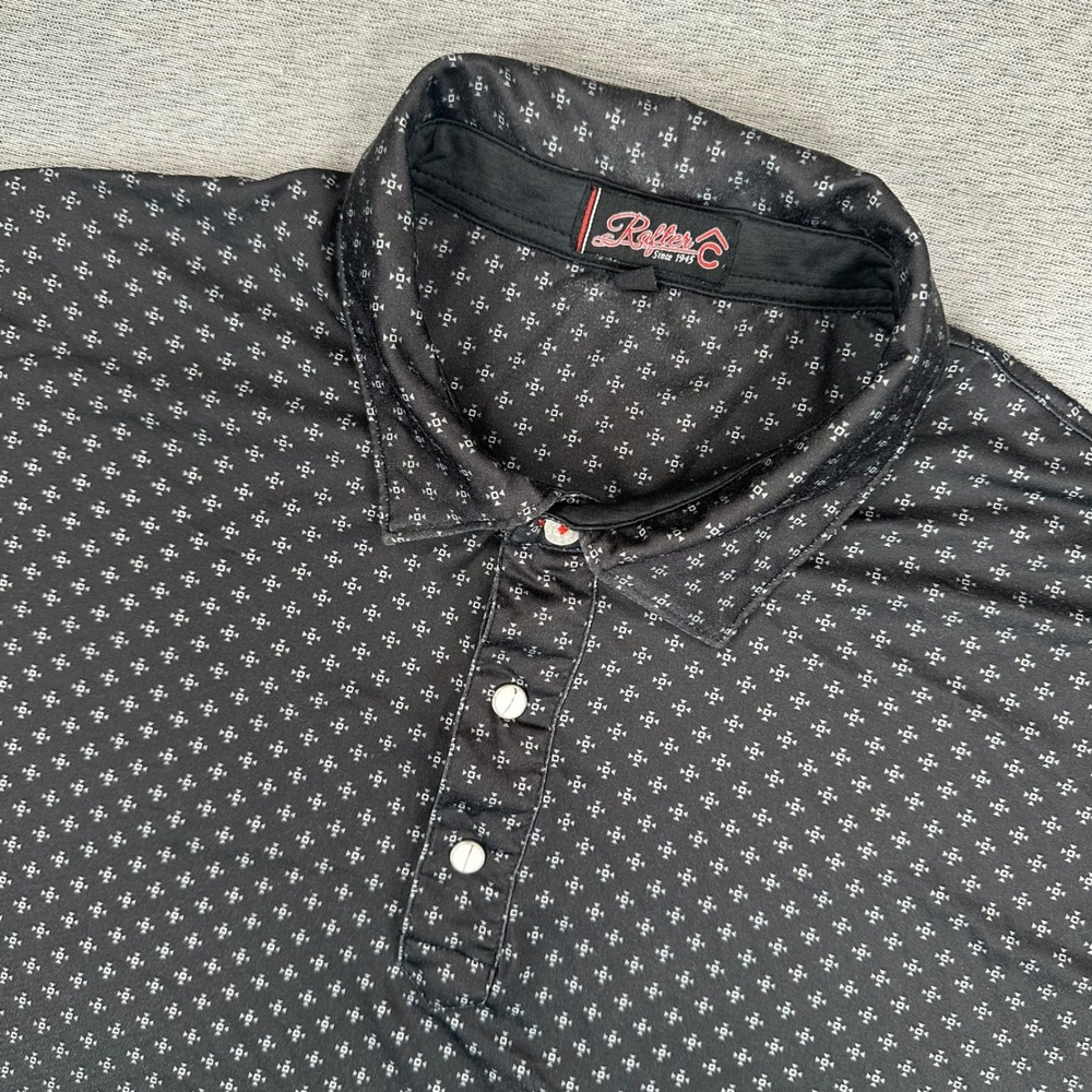 Rafter C Polo Shirt Mens XL Black Geometric Western Performance Short Sleeve